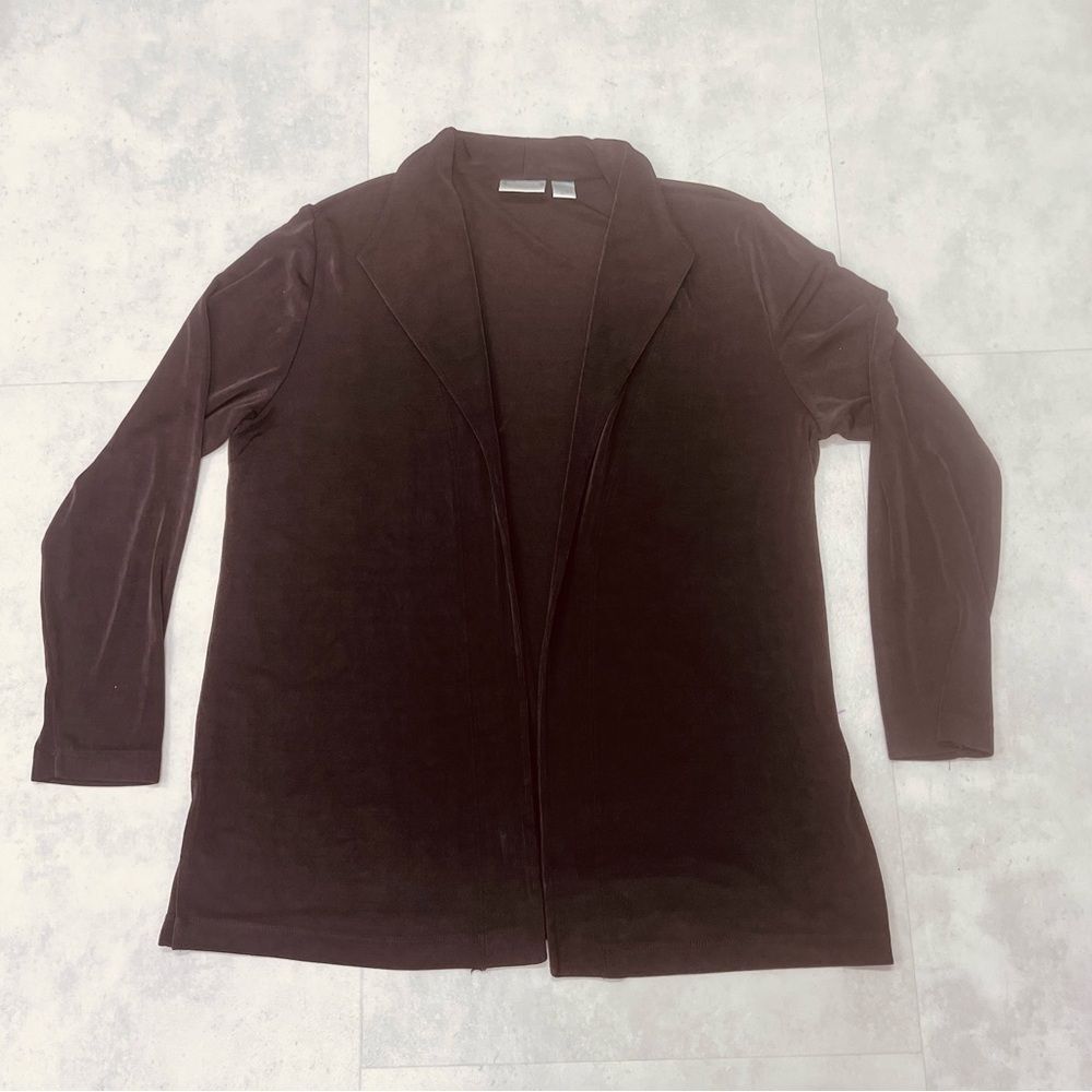 Chico's Travelers Collared Open Cardigan Long Size XL Brown Wrinkle Free